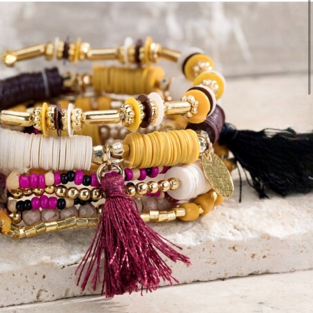 Beaded stacked tassel bracelet. OSFM